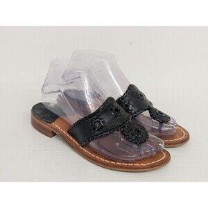 Jack Rogers Black Leather “JACK” Whipstitch Thong sandals 6 M Navajo Hampton